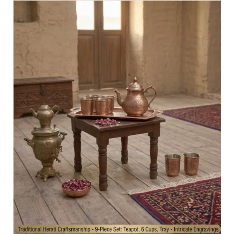 Afghan Copper Tea Set (9 Pieces)
